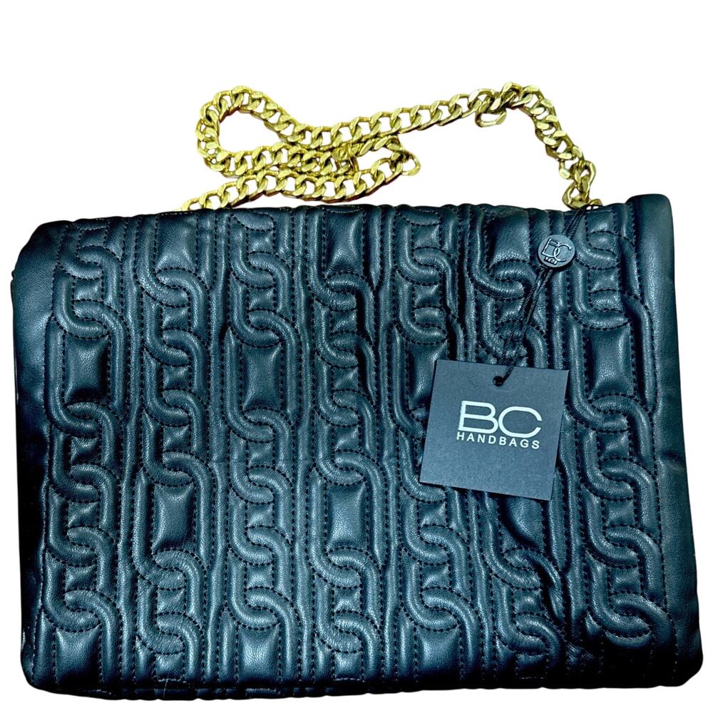 NWT BC Handbags Black Quilted Gold Chain Shoulder Bag
